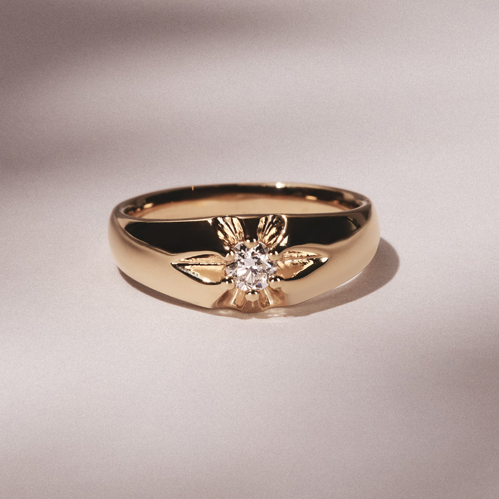 Men's Lab Diamond Signet Ring 0.25ct Round Cut in 18K Gold Vermeil