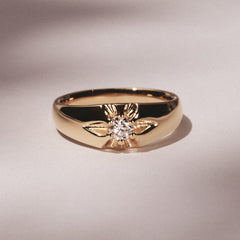 Men's Lab Diamond Signet Ring 0.25ct Round Cut in 18K Gold Vermeil