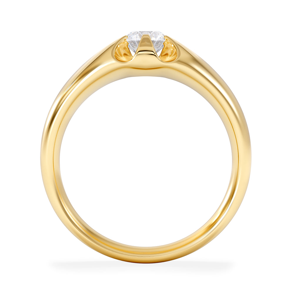 Lab Diamond Signet Ring 0.50ct Round Cut in 18K Gold Vermeil
