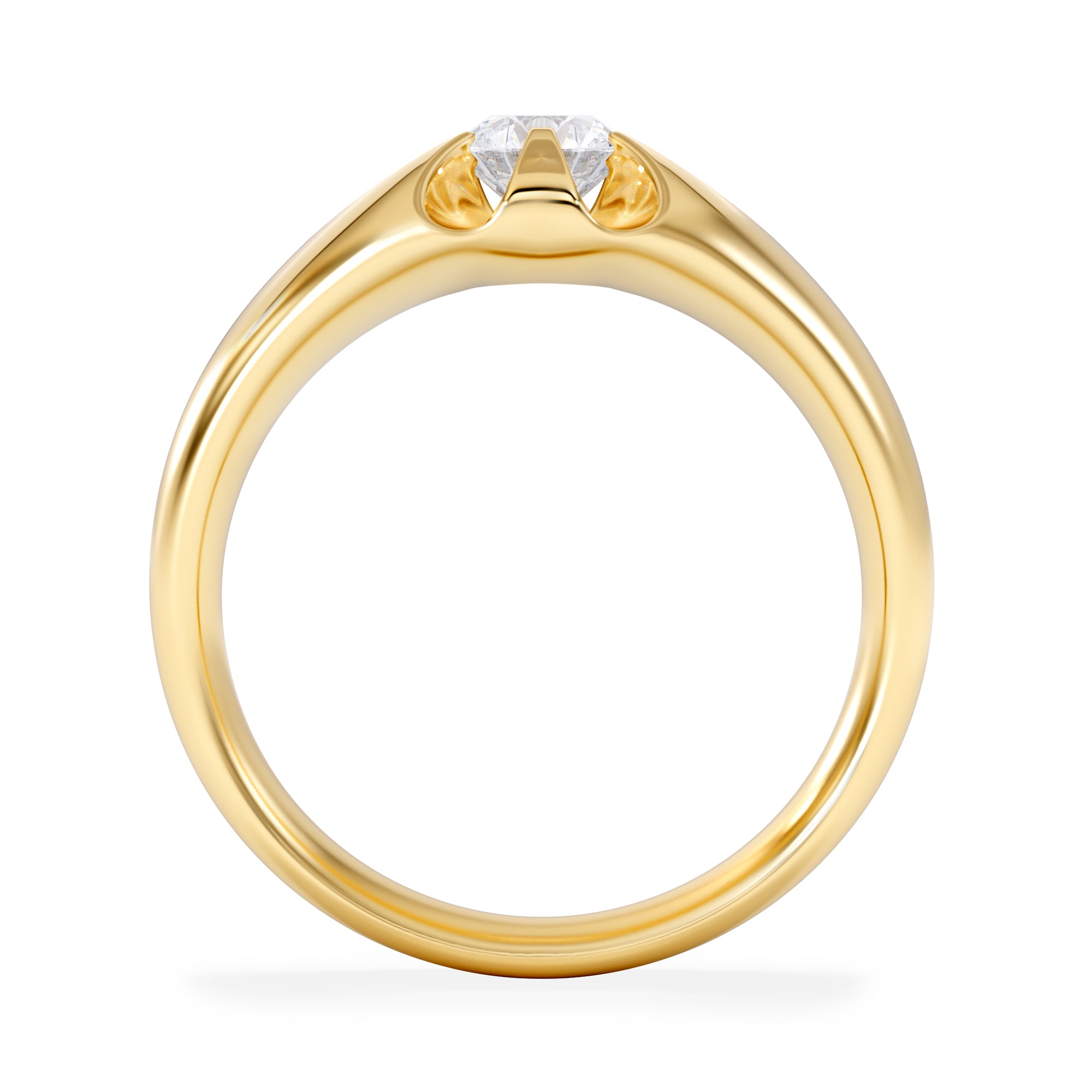 Lab Diamond Signet Ring 0.50ct Round Cut in 18K Gold Vermeil