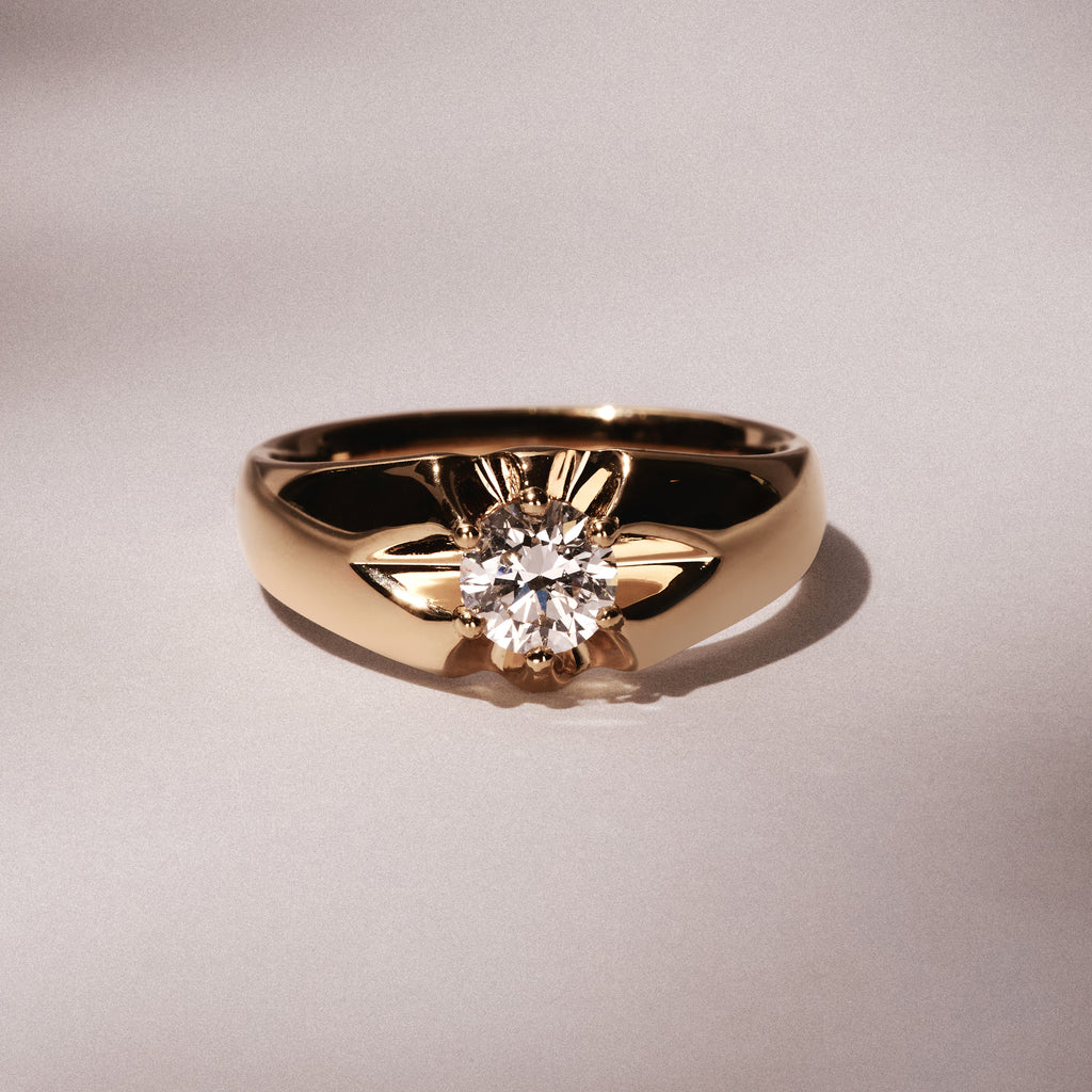 Men's Lab Diamond Signet Ring 0.50ct Round Cut in 18K Gold Vermeil