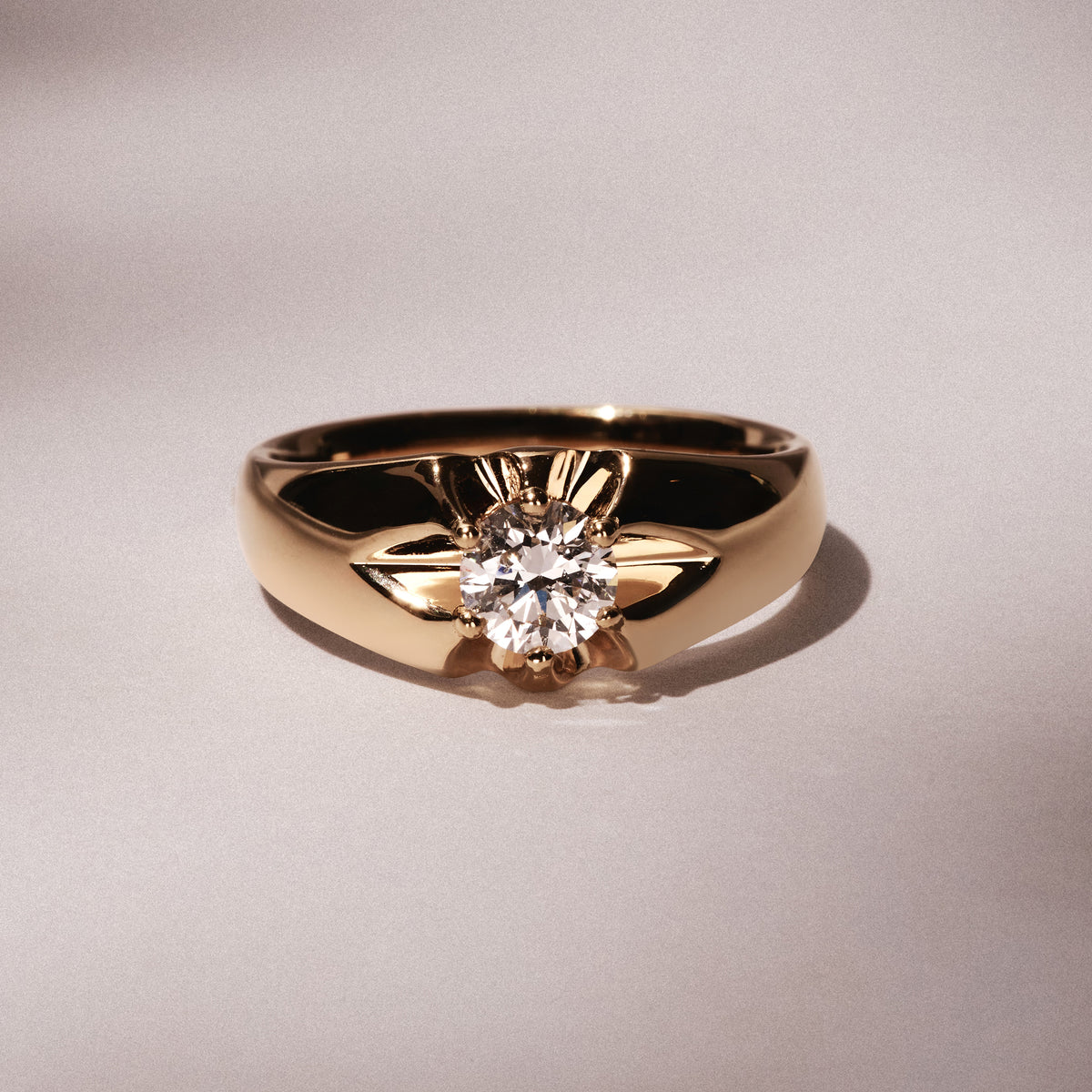 Men's Lab Diamond Signet Ring 0.50ct Round Cut in 18K Gold Vermeil