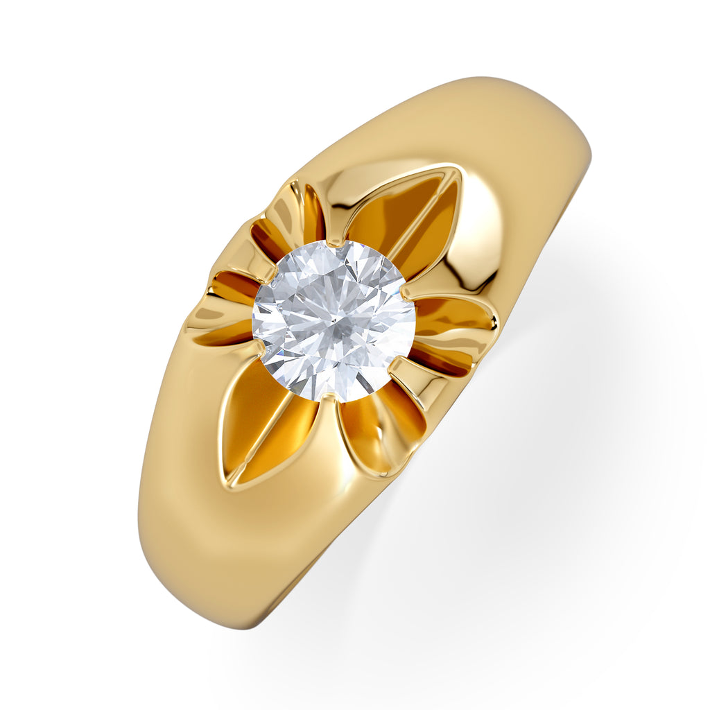 Lab Diamond Signet Ring 0.50ct Round Cut in 18K Gold Vermeil