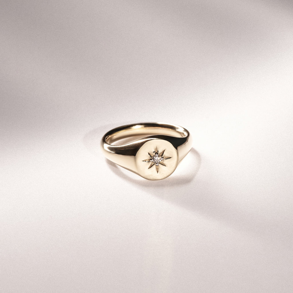 Star Signet Lab Diamond Ring in 18K Gold Vermeil