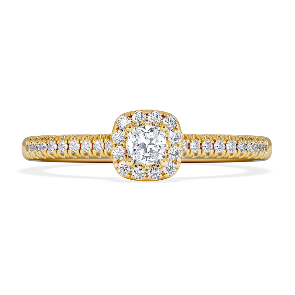 Lumia Cushion Cut Lab Diamond Halo Ring 0.33ct F/VS in 18K Gold Vermeil