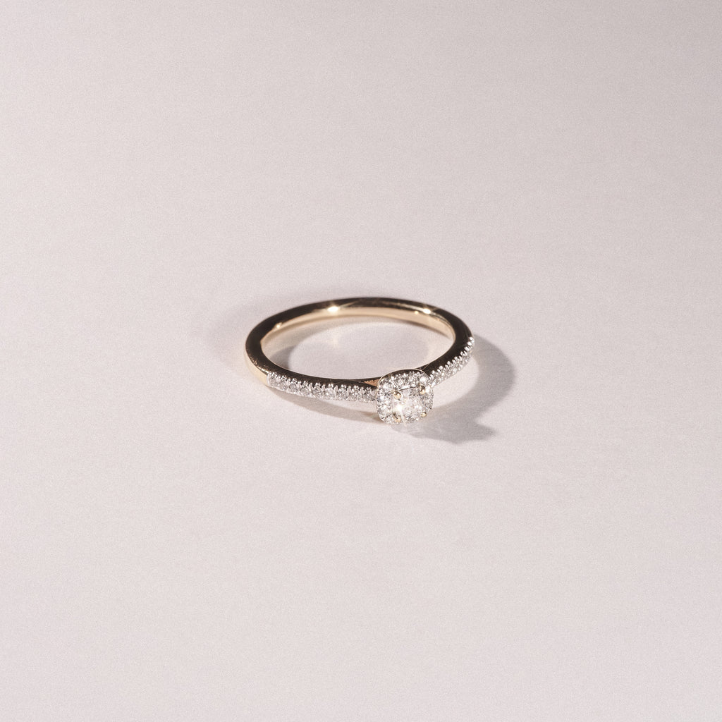 Lumia Cushion Cut Lab Diamond Halo Ring 0.33ct F/VS in 18K Gold Vermeil