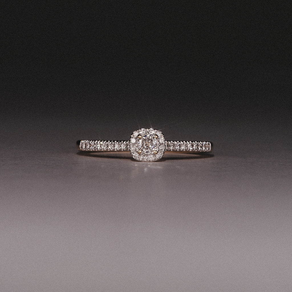 Lumia Cushion Cut Lab Diamond Halo Ring 0.33ct F/VS in 18K Gold Vermeil