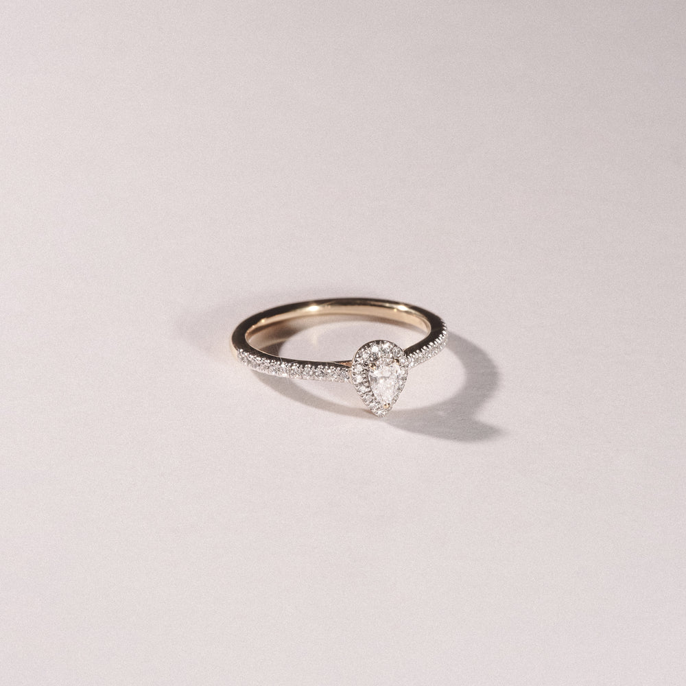Lumia Pear Cut Lab Diamond Halo Ring 0.33ct F/VS in 18K Gold Vermeil