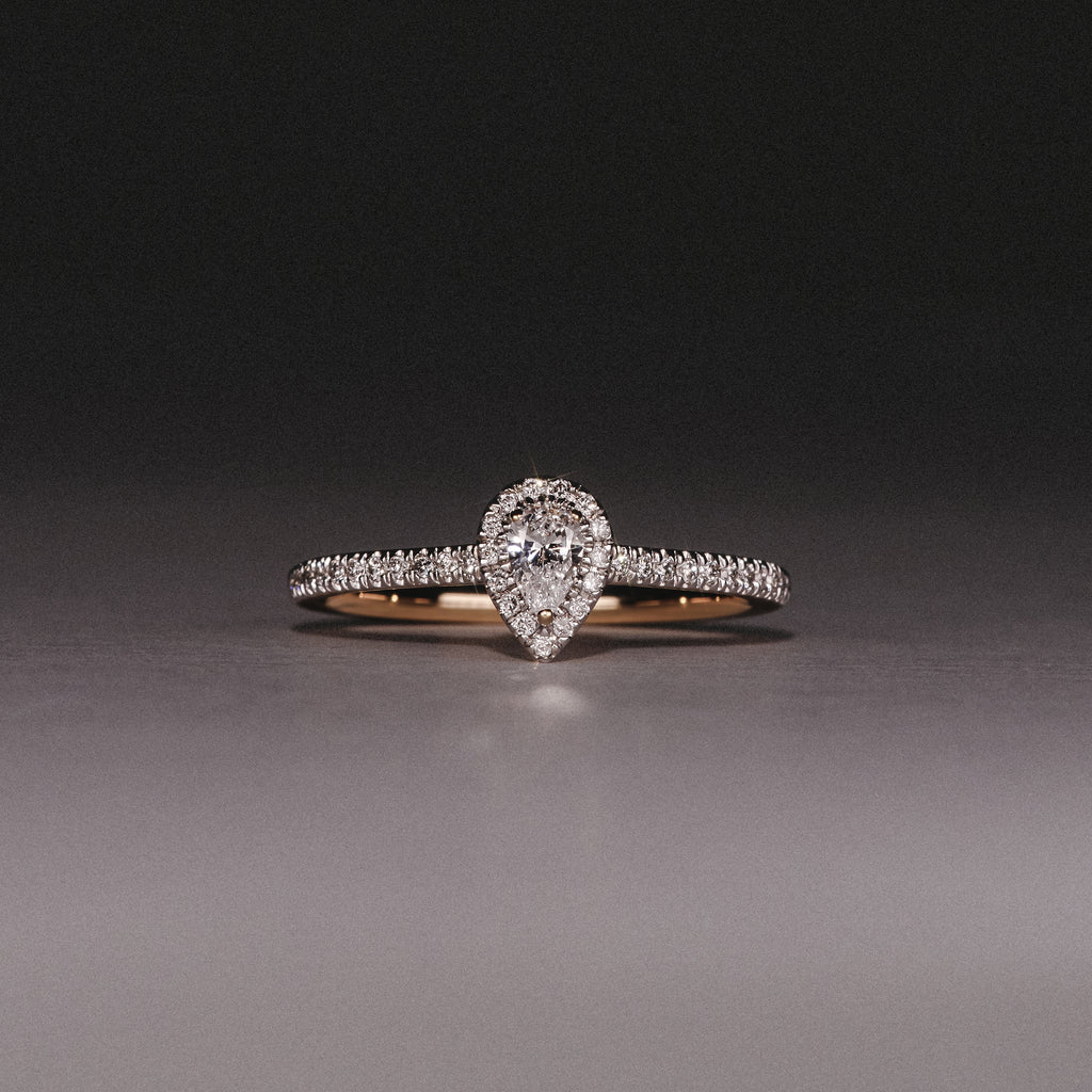 Lumia Pear Cut Lab Diamond Halo Ring 0.33ct F/VS in 18K Gold Vermeil