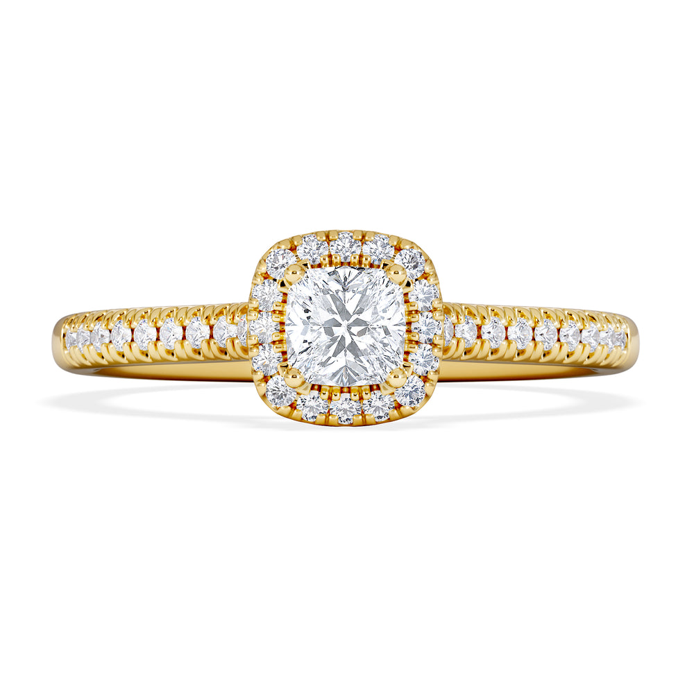 Lumia Cushion Cut Lab Diamond Halo Ring 0.50ct F/VS in 18K Gold Vermeil