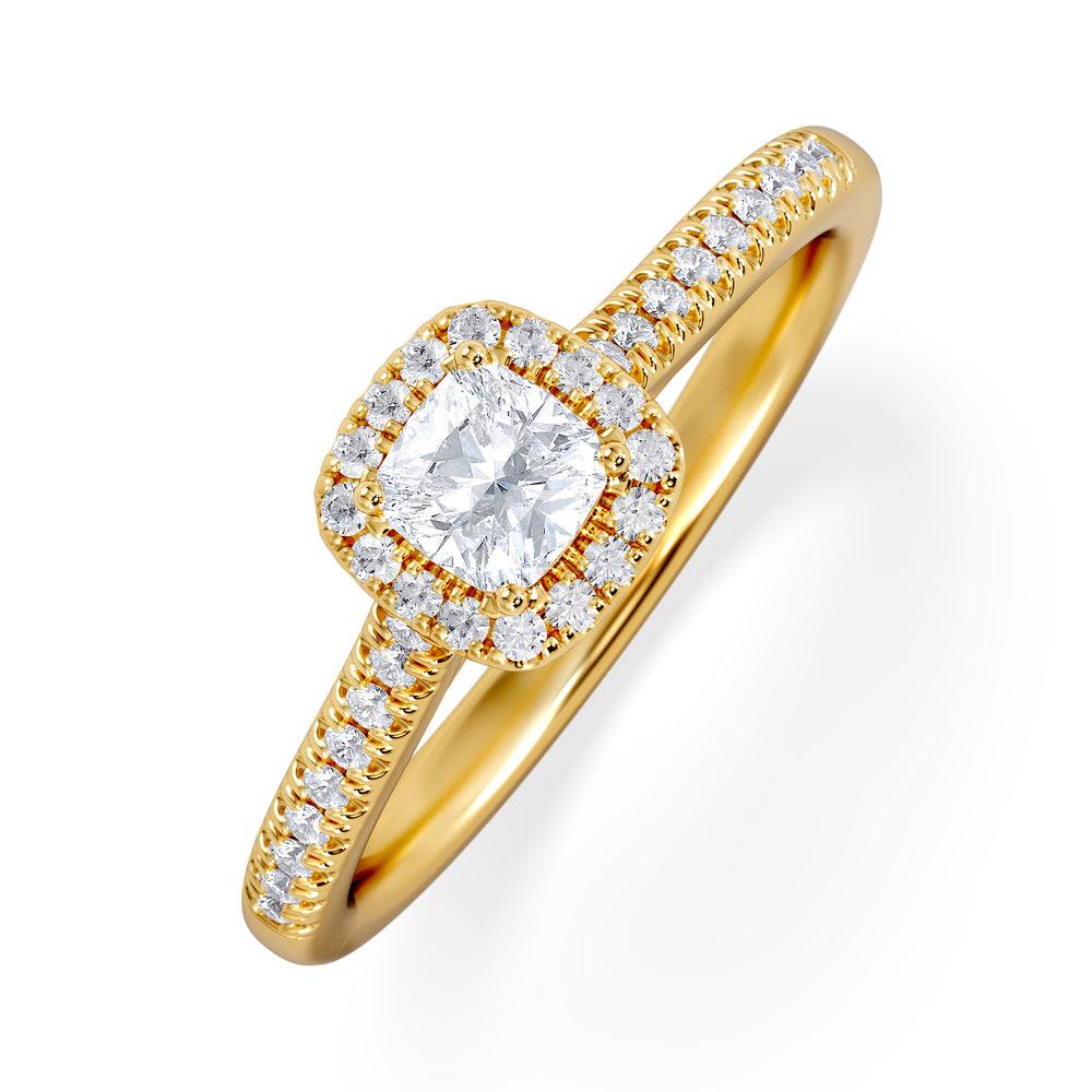Lumia Cushion Cut Lab Diamond Halo Ring 0.50ct F/VS in 18K Gold Vermeil