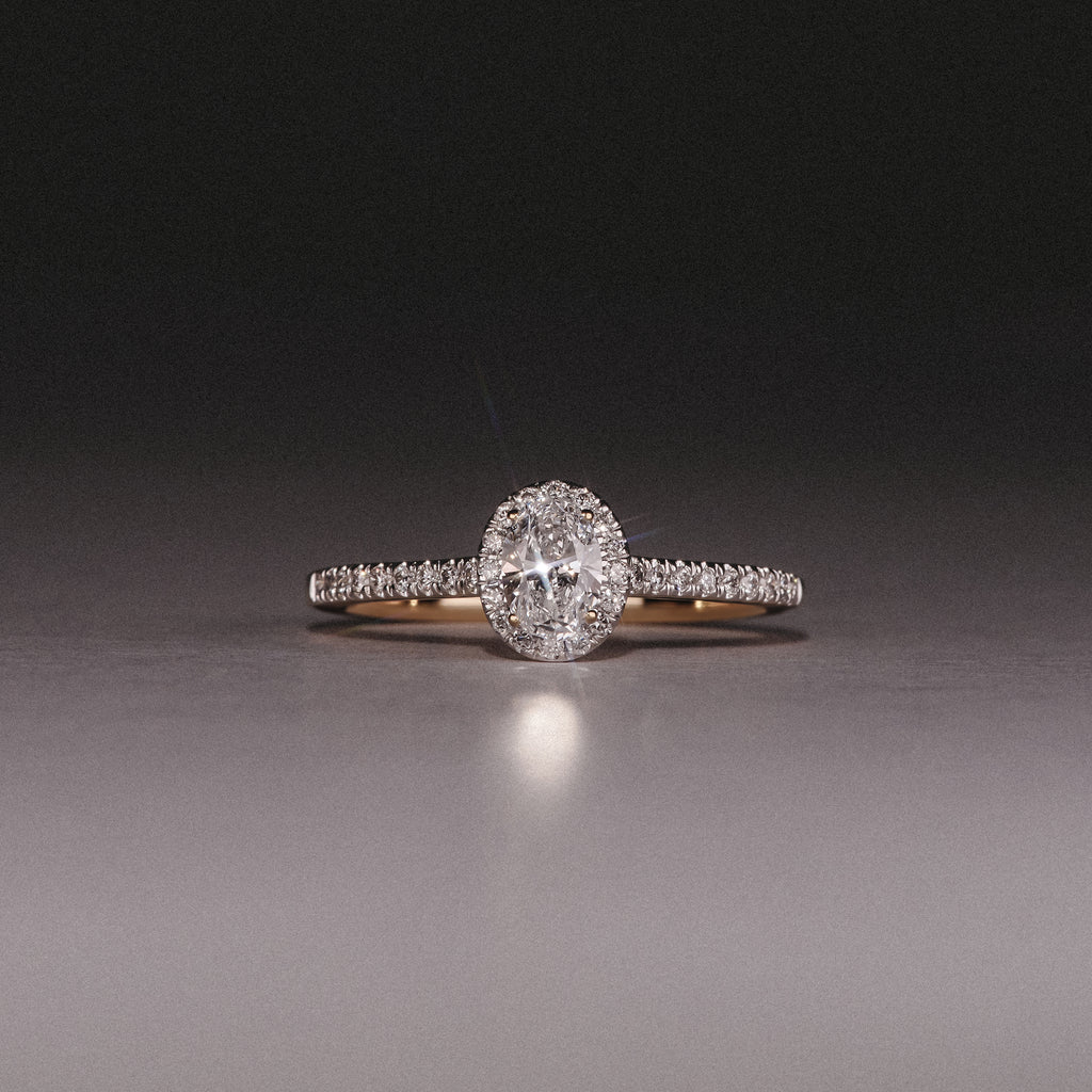 Lumia Oval Cut Lab Diamond Halo Ring 0.50ct F/VS in 18K Gold Vermeil