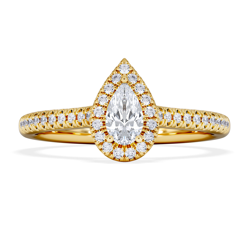 Lumia Pear Cut Lab Diamond Halo Ring 0.50ct F/VS in 18K Gold Vermeil
