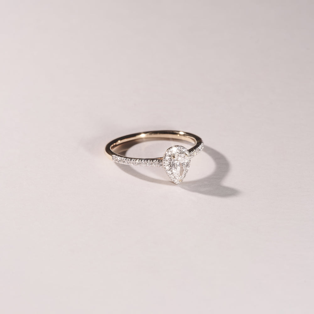 Lumia Pear Cut Lab Diamond Halo Ring 0.50ct F/VS in 18K Gold Vermeil