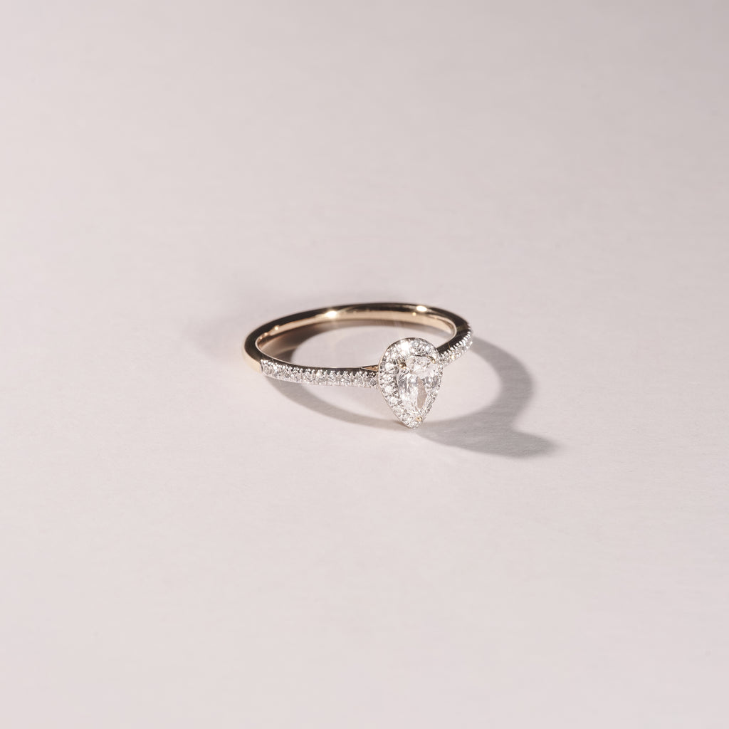 Lumia Pear Cut Lab Diamond Halo Ring 0.50ct F/VS in 18K Gold Vermeil