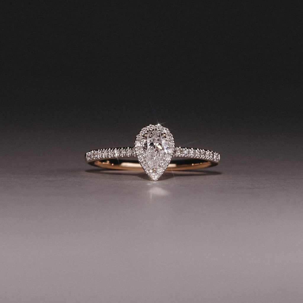 Lumia Pear Cut Lab Diamond Halo Ring 0.50ct F/VS in 18K Gold Vermeil