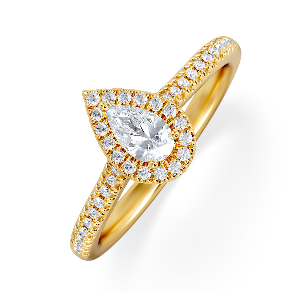 Lumia Pear Cut Lab Diamond Halo Ring 0.50ct F/VS in 18K Gold Vermeil