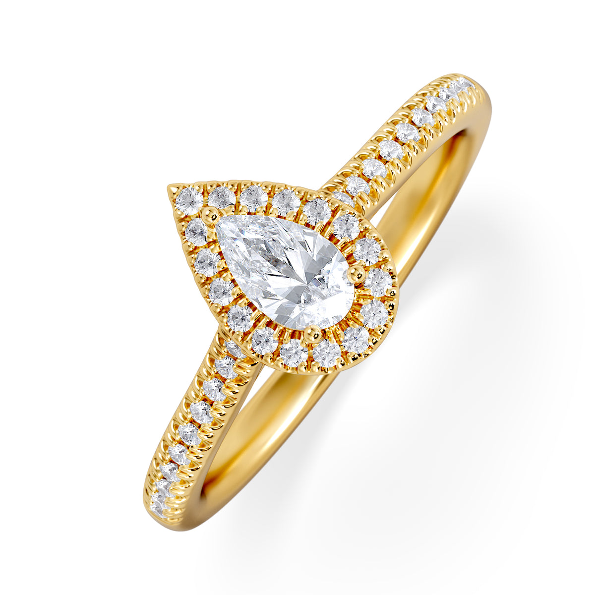 Lumia Pear Cut Lab Diamond Halo Ring 0.50ct F/VS in 18K Gold Vermeil