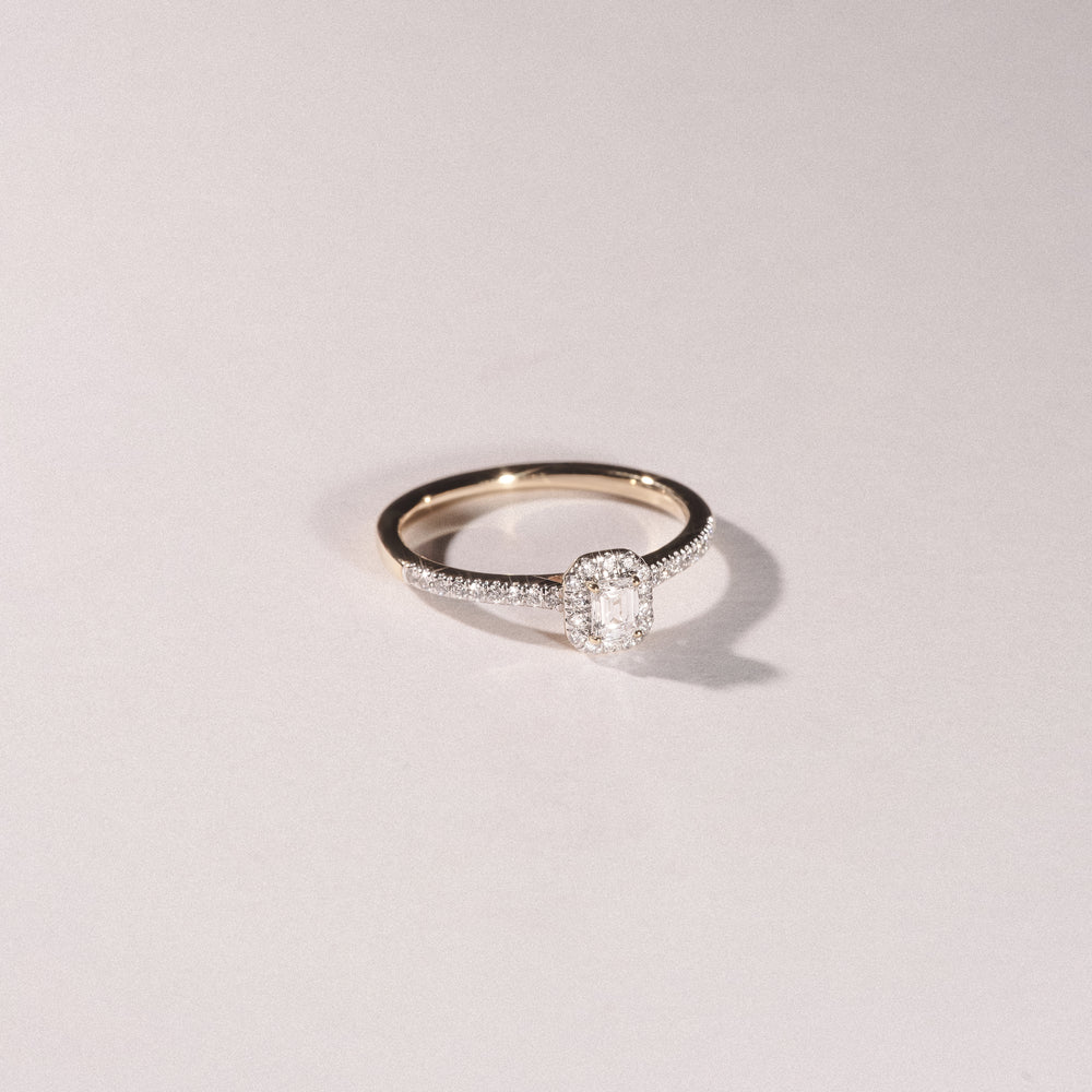 Lumia Emerald Cut Lab Diamond Halo Ring 0.33ct F/VS in 18K Gold Vermeil
