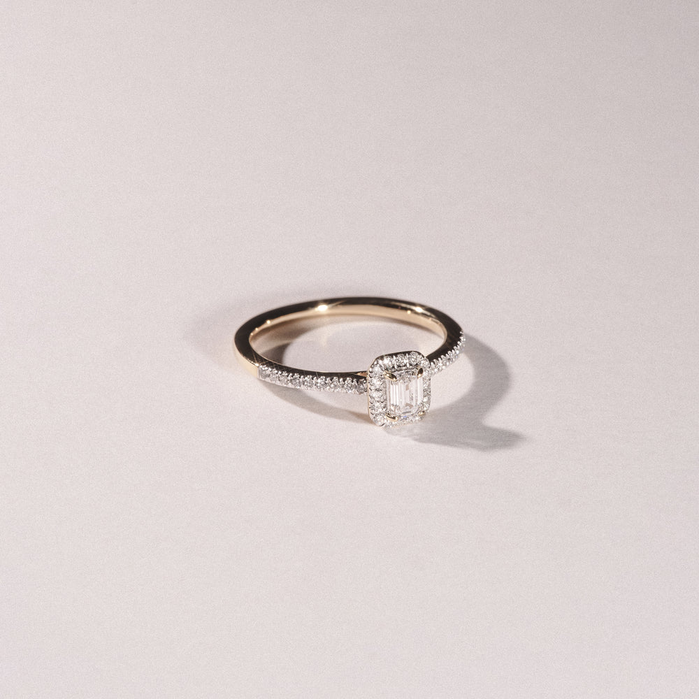 Lumia Emerald Cut Lab Diamond Halo Ring 0.50ct F/VS in 18K Gold Vermeil