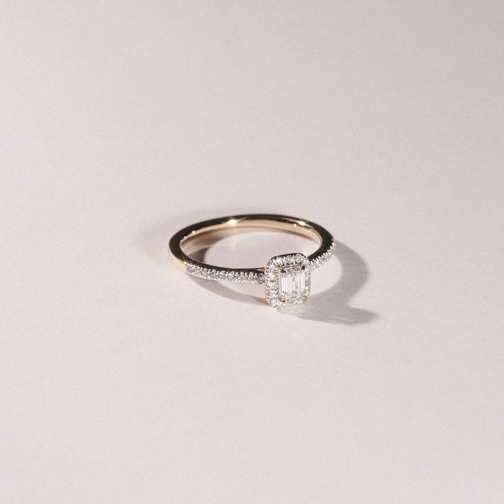 Lumia Emerald Cut Lab Diamond Halo Ring 0.50ct F/VS in 18K Gold Vermeil