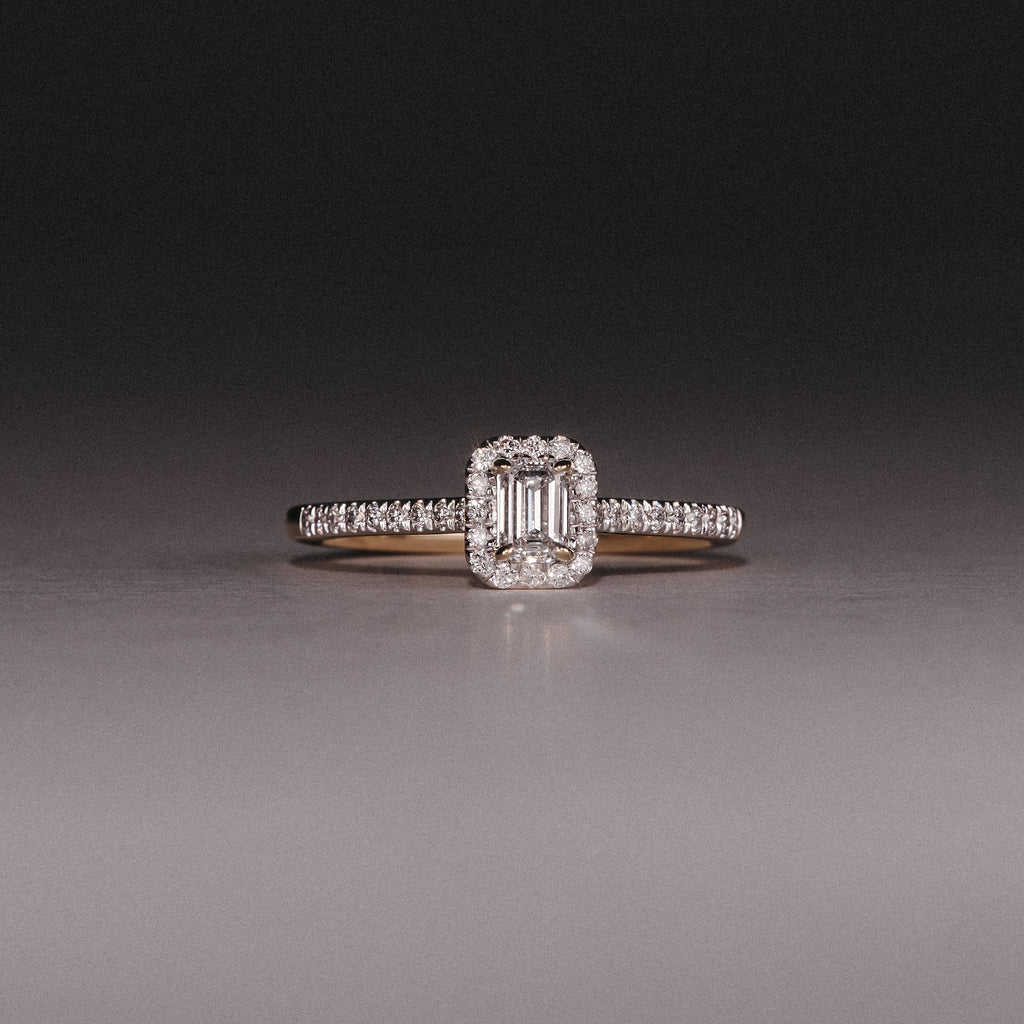Lumia Emerald Cut Lab Diamond Halo Ring 0.50ct F/VS in 18K Gold Vermeil
