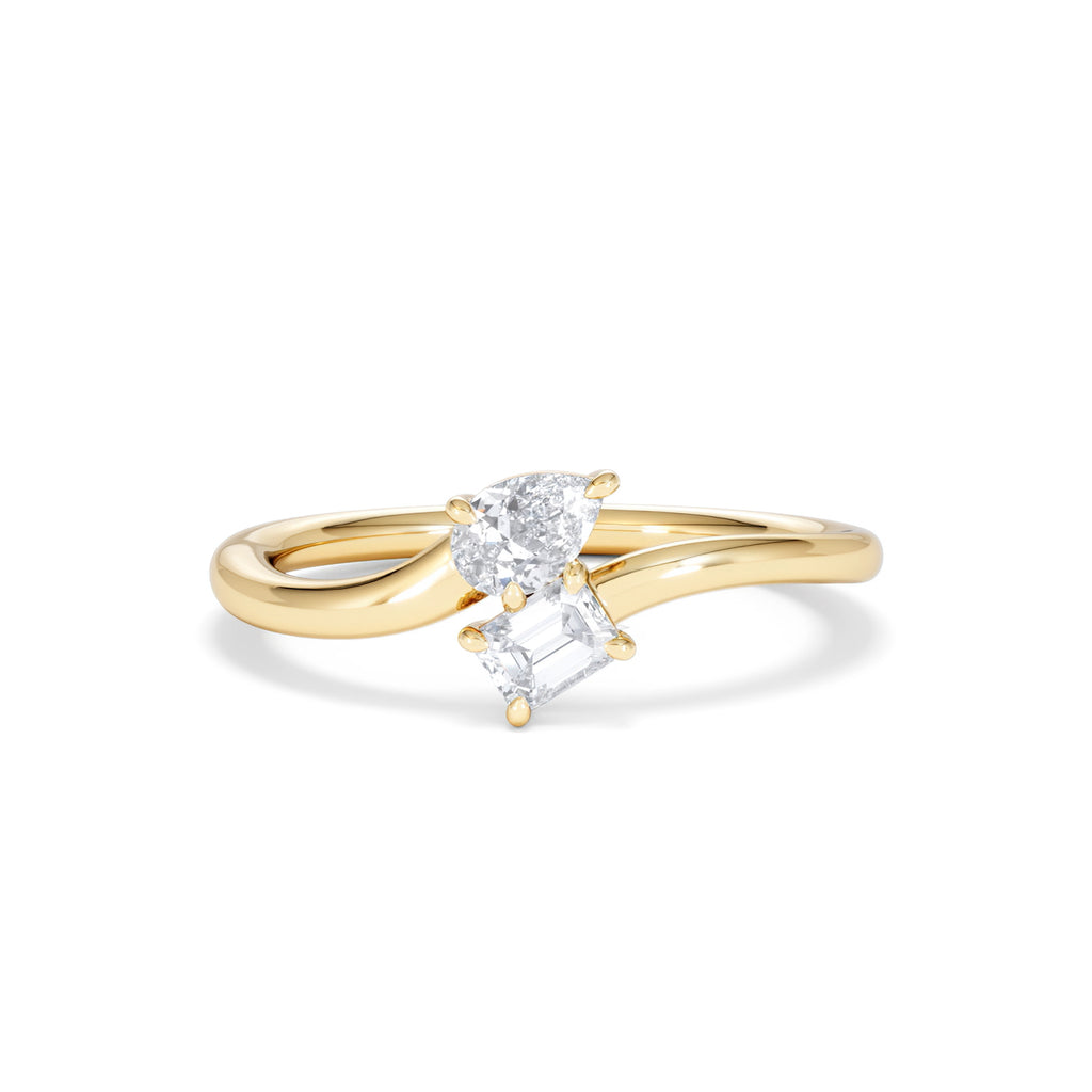 Toi et Moi Emerald and Pear Cut Lab Diamond Ring 0.50ct in F/VS 18K Gold Vermeil