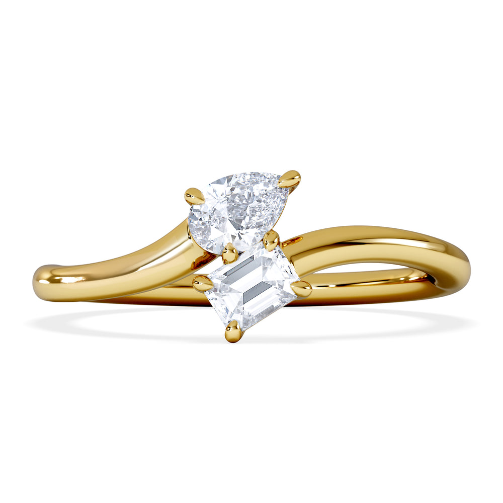Toi et Moi Emerald and Pear Cut Lab Diamond Ring 30ct G/VS in 18K Gold Vermeil