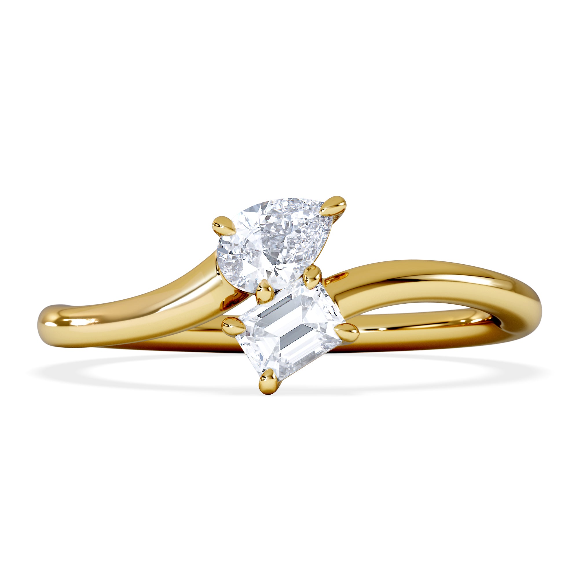 Toi et Moi Emerald and Pear Cut Lab Diamond Ring 30ct G/VS in 18K Gold Vermeil