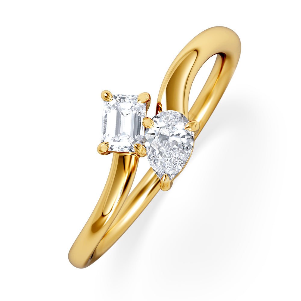 Toi et Moi Emerald and Pear Cut Lab Diamond Ring 30ct G/VS in 18K Gold Vermeil