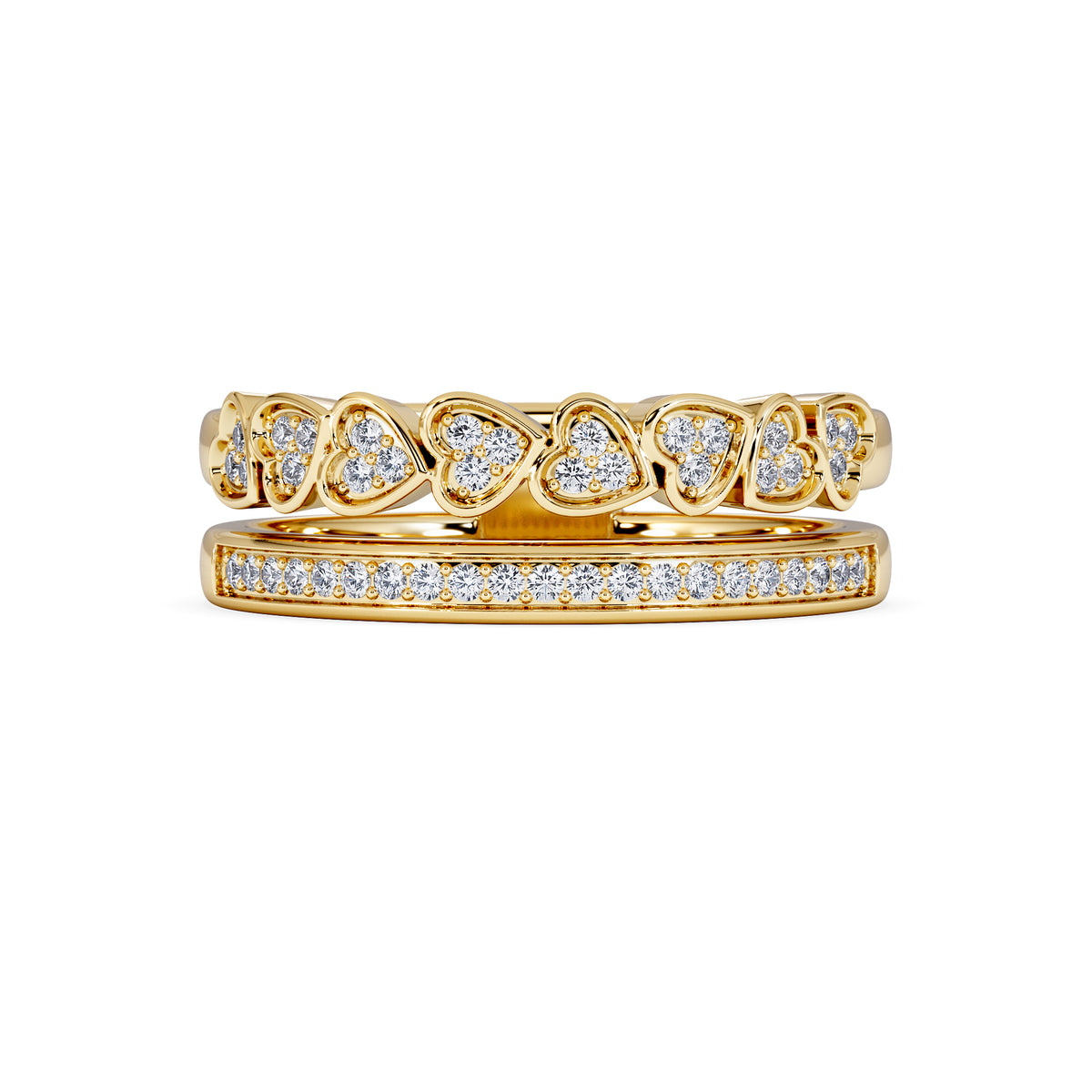 Double Heart Band Stacking Ring Lab Diamond 0.20ct in 18K Gold Vermeil