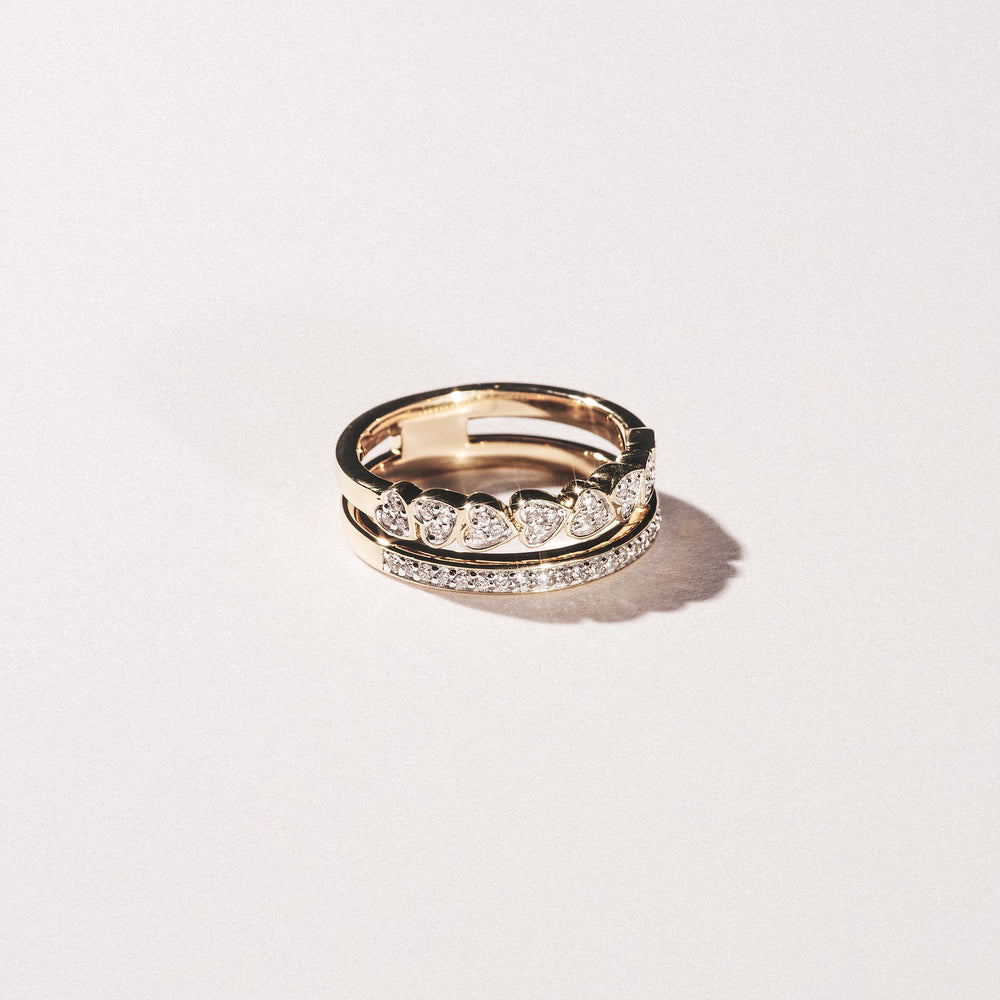 Double Heart Band Stacking Ring Lab Diamond 0.20ct in 18K Gold Vermeil