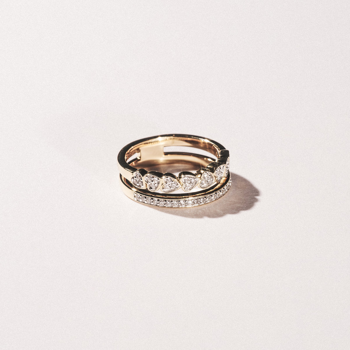 Double Heart Band Stacking Ring Lab Diamond 0.20ct in 18K Gold Vermeil
