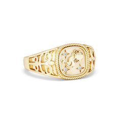 Aquarius Zodiac 0.01ct Lab Diamond Signet Ring in 18K Gold Vermeil