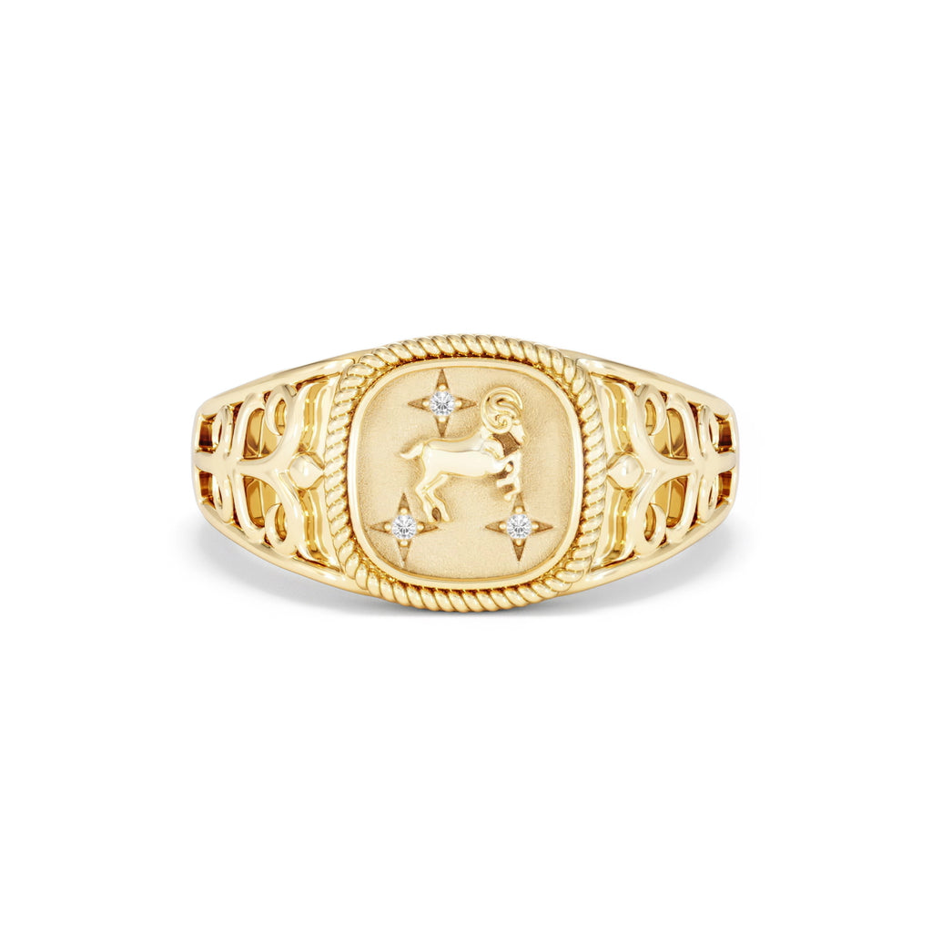 Aries Zodiac 0.01ct Lab Diamond Signet Ring in 18K Gold Vermeil