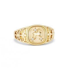Aries Zodiac 0.01ct Lab Diamond Signet Ring in 18K Gold Vermeil