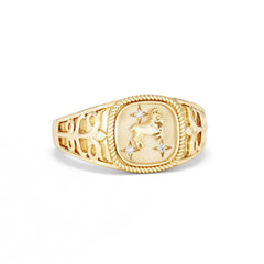 Aries Zodiac 0.01ct Lab Diamond Signet Ring in 18K Gold Vermeil