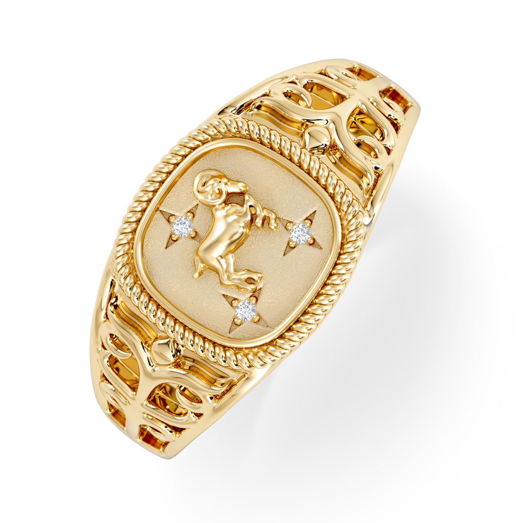 Aries Zodiac 0.01ct Lab Diamond Signet Ring in 18K Gold Vermeil