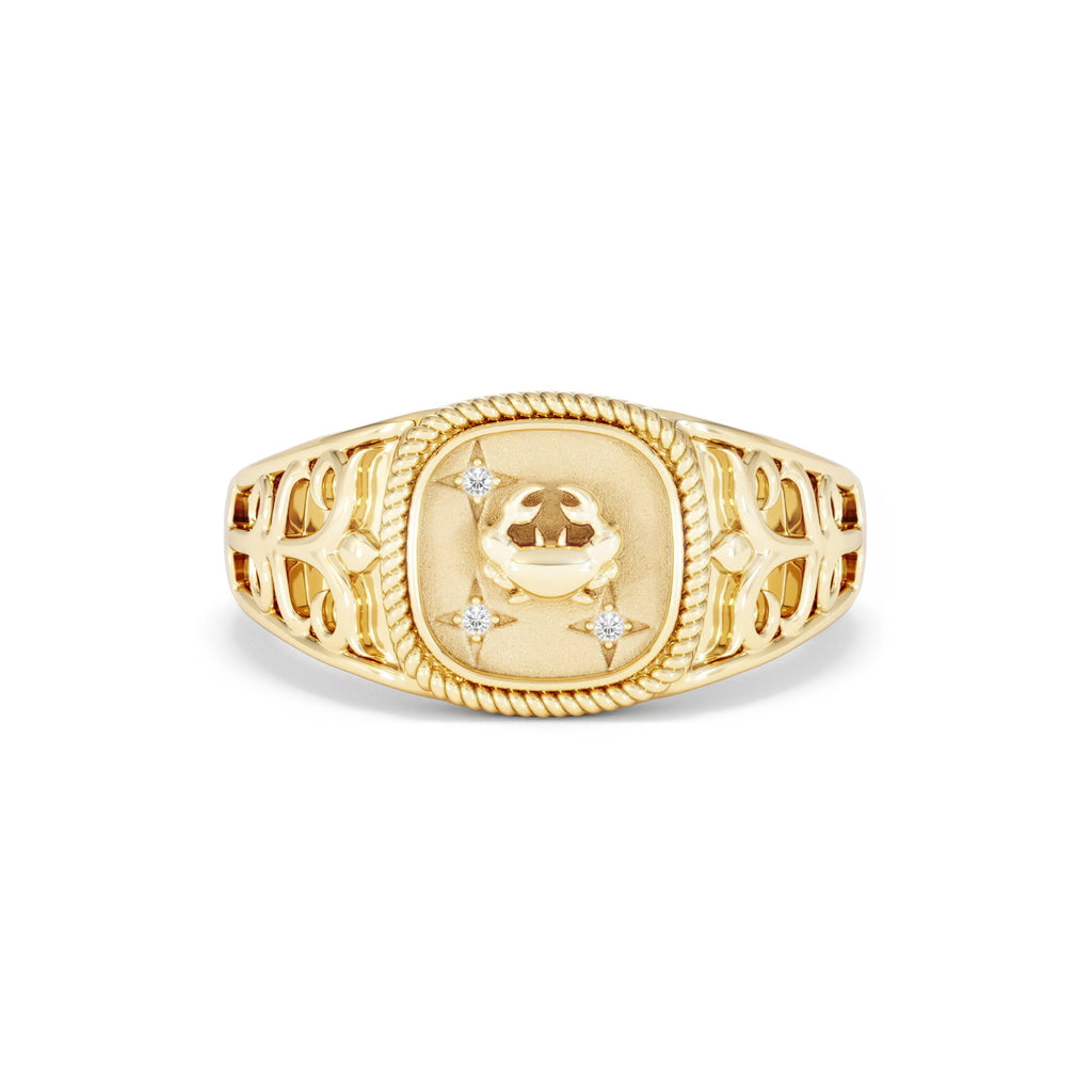 Cancer Zodiac 0.01ct Lab Diamond Signet Ring in 18K Gold Vermeil