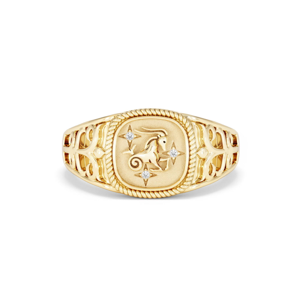 Capricorn Zodiac 0.01ct Lab Diamond Signet Ring in 18K Gold Vermeil