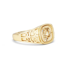 Capricorn Zodiac 0.01ct Lab Diamond Signet Ring in 18K Gold Vermeil