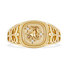 Capricorn Zodiac 0.01ct Lab Diamond Signet Ring in 18K Gold Vermeil