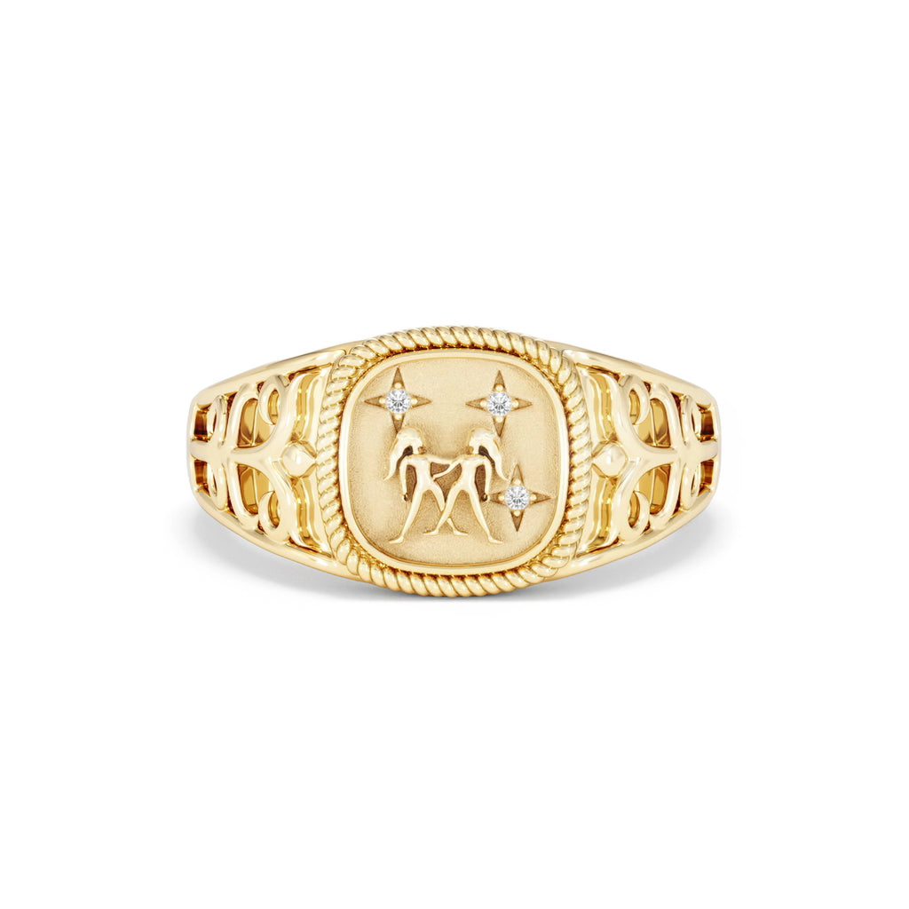 Gemini Zodiac 0.01ct Lab Diamond Signet Ring in 18K Gold Vermeil