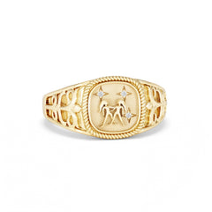 Gemini Zodiac 0.01ct Lab Diamond Signet Ring in 18K Gold Vermeil