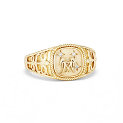 Gemini Zodiac 0.01ct Lab Diamond Signet Ring in 18K Gold Vermeil