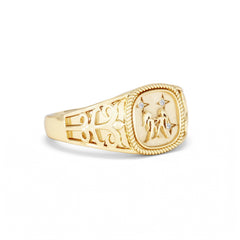 Gemini Zodiac 0.01ct Lab Diamond Signet Ring in 18K Gold Vermeil