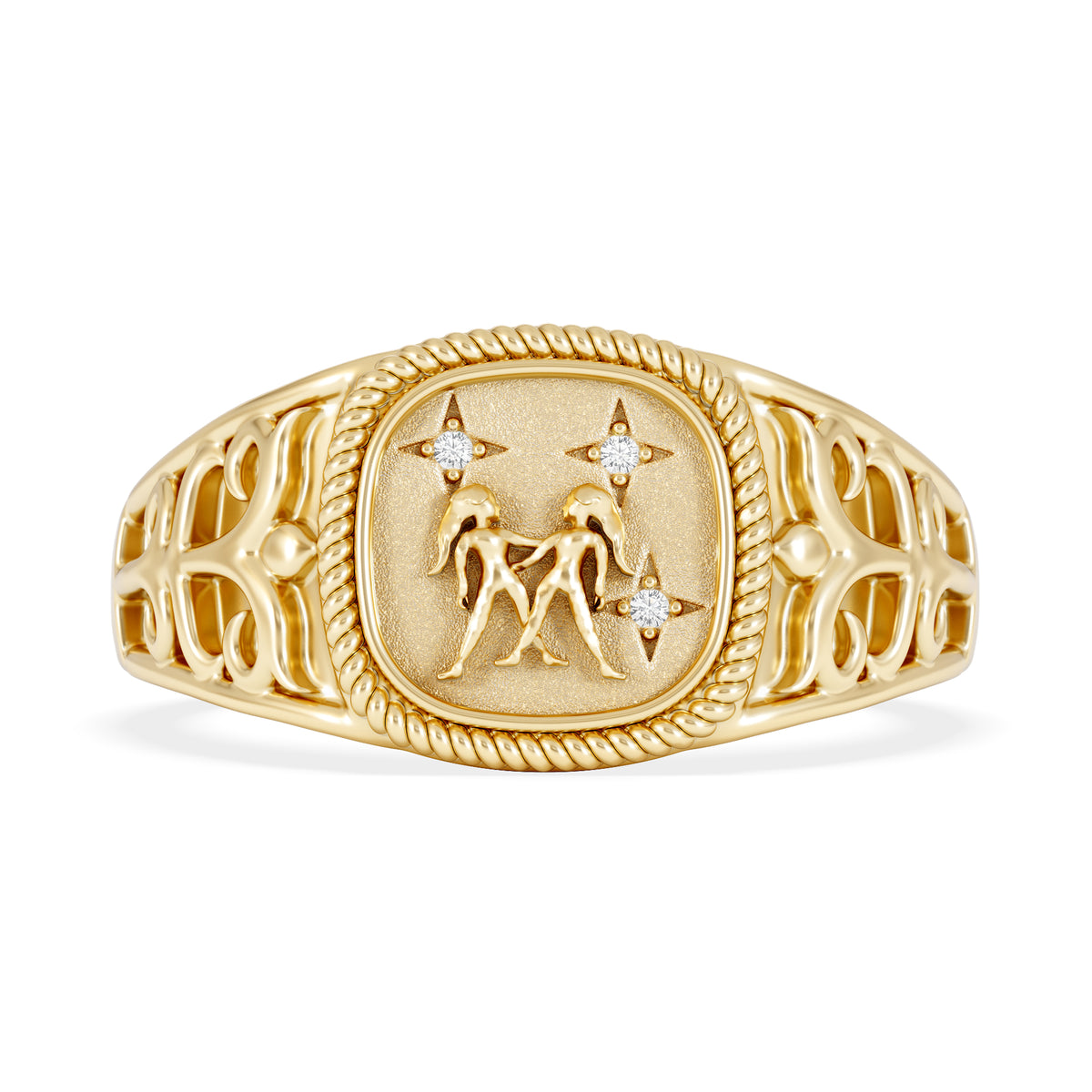Gemini Zodiac 0.01ct Lab Diamond Signet Ring in 18K Gold Vermeil