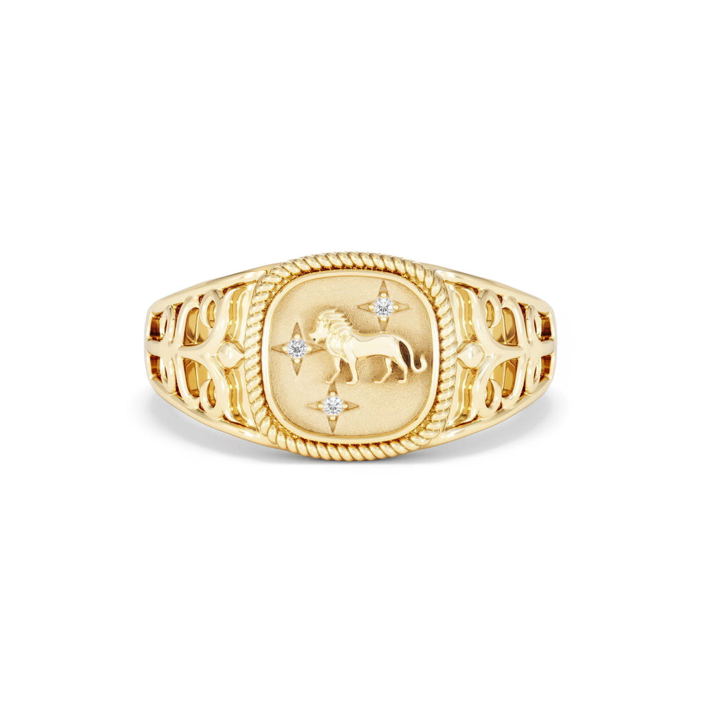Leo Zodiac 0.01ct Lab Diamond Signet Ring in 18K Gold Vermeil