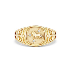 Leo Zodiac 0.01ct Lab Diamond Signet Ring in 18K Gold Vermeil
