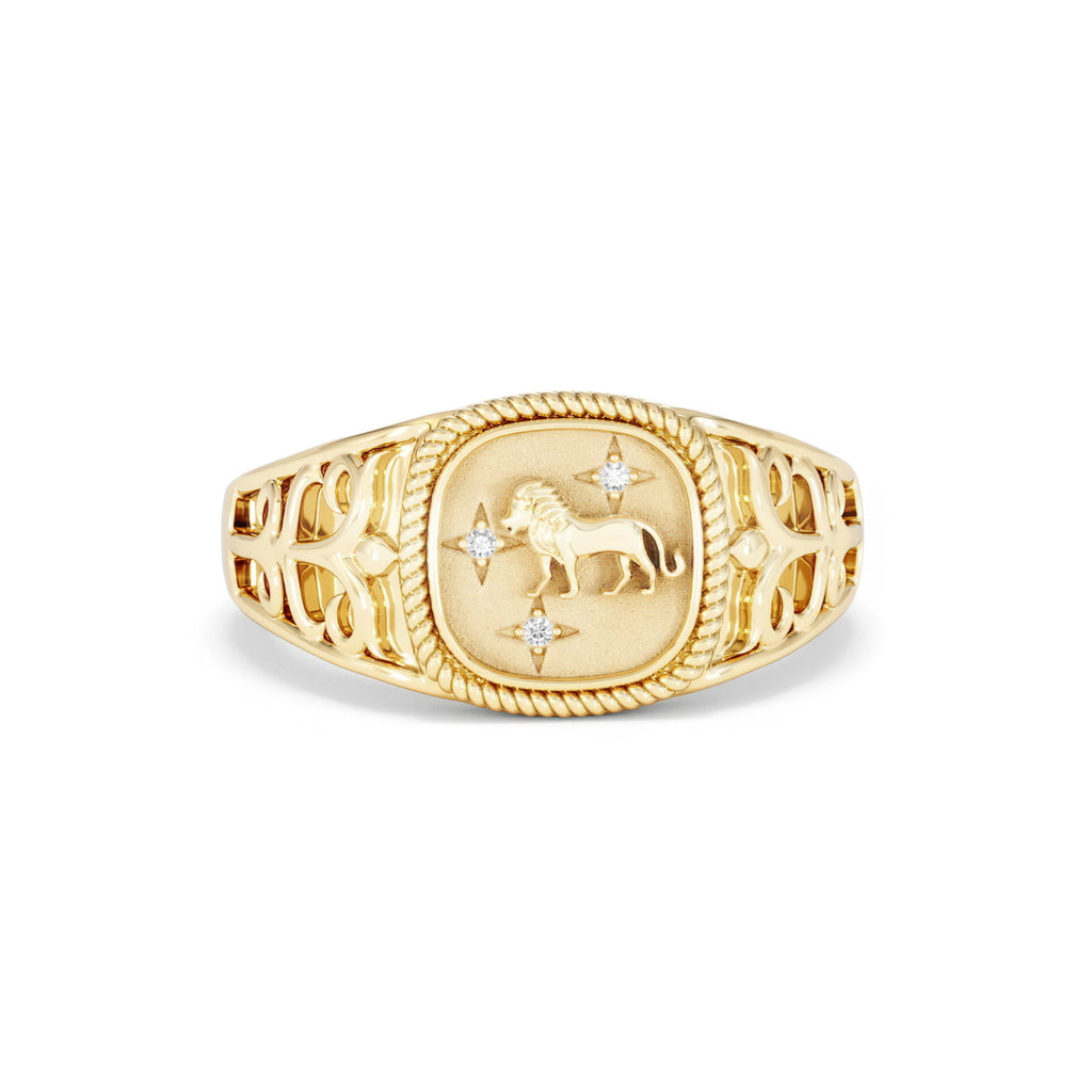 Leo Zodiac 0.01ct Lab Diamond Signet Ring in 18K Gold Vermeil